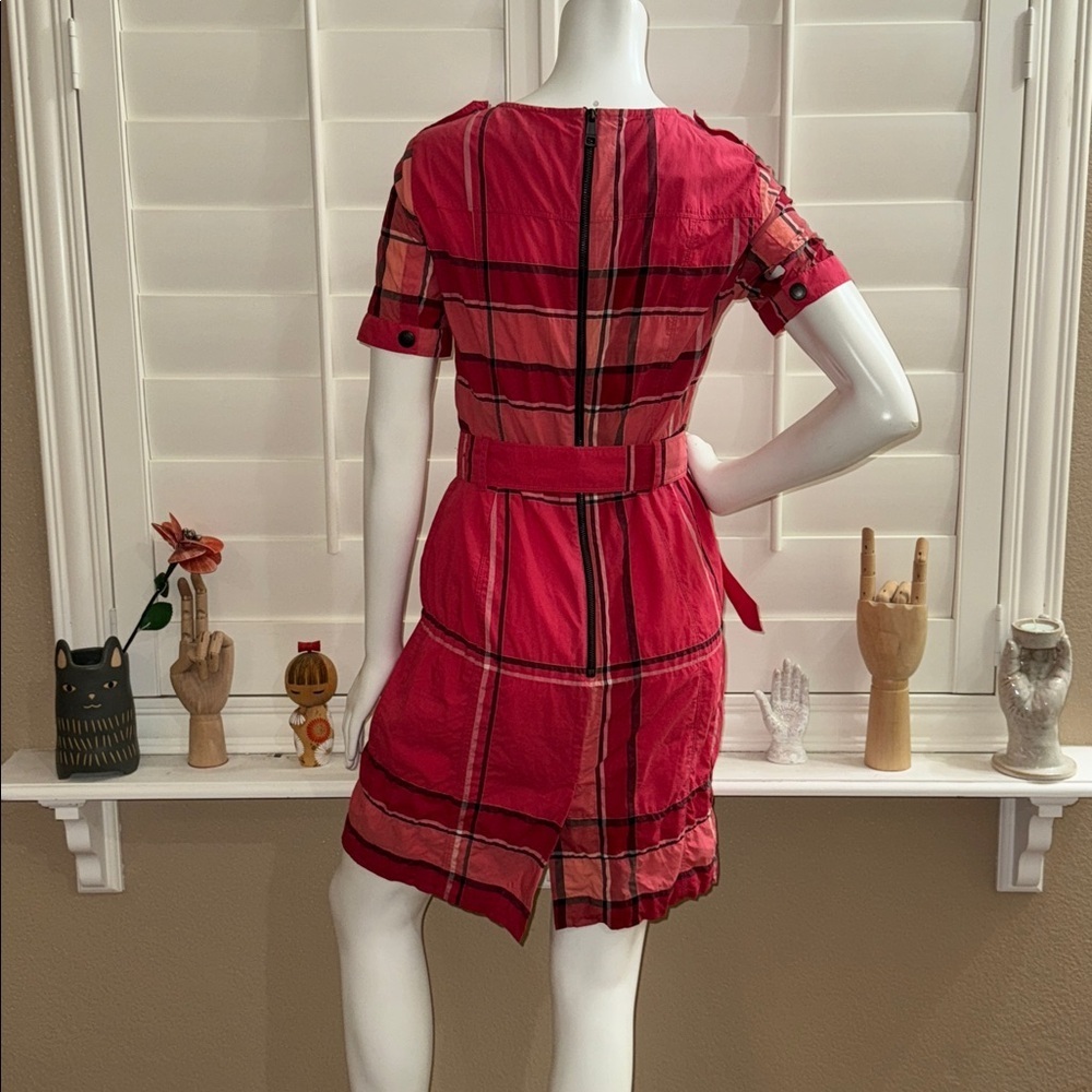 Burberry Brit Kristie Belted Dress Boysenberry Red Nova Check Plaid - Picture 4 of 14